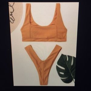 HIGH CUT RIBBED THONG BIKINI - TAGS ON -